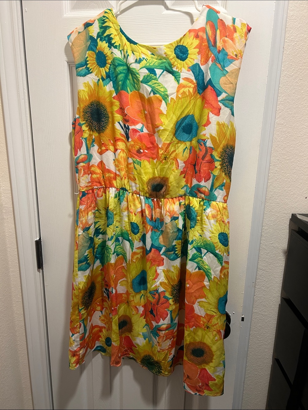 J. Taylor Sunflower Midi Dress in Yellow, Orange and Teal